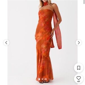 Vibrant Orange Floral dress with scarf